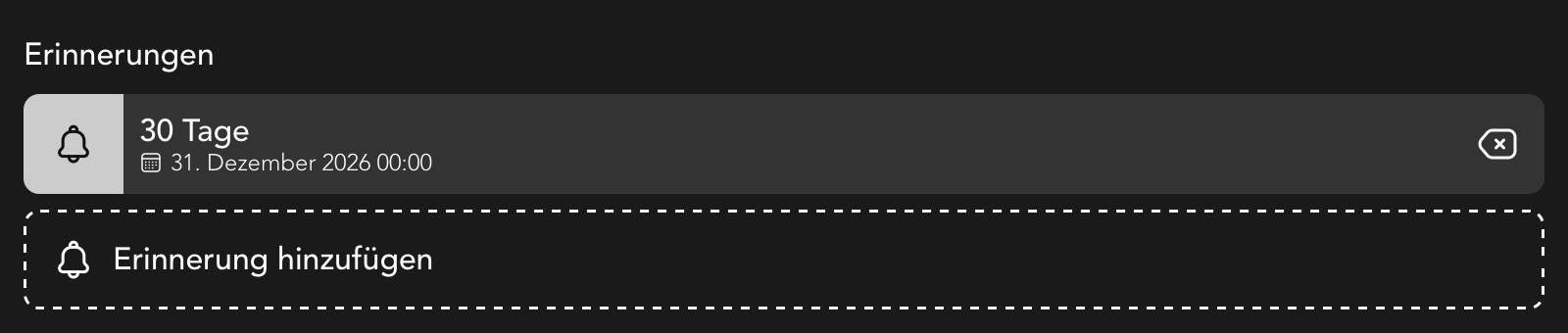 Erinnerungen Widget in der Ziel Detailansicht