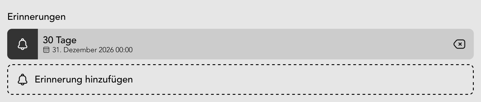 Erinnerungen Widget in der Ziel Detailansicht