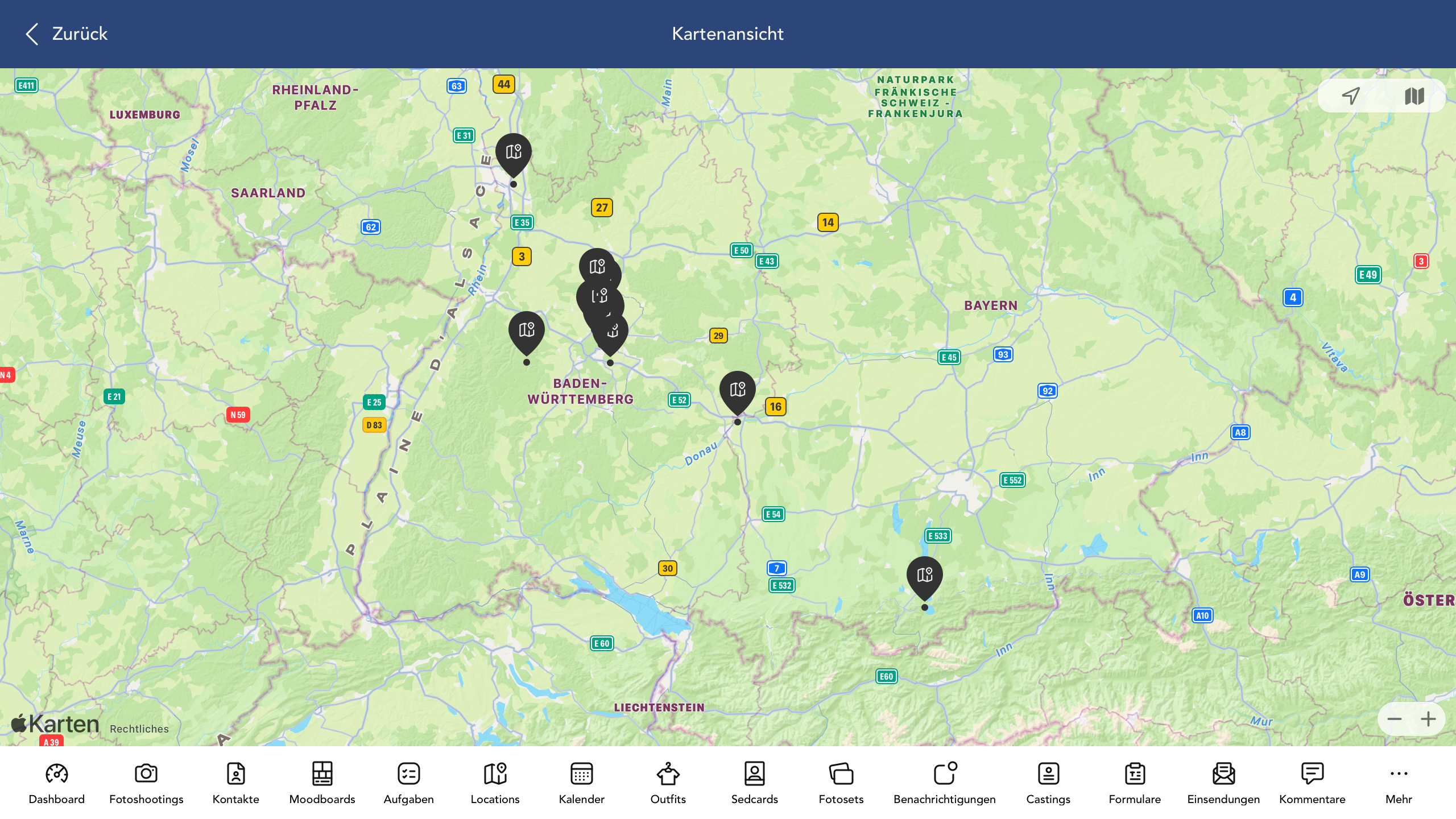 Kartenansicht in der Location Übersicht