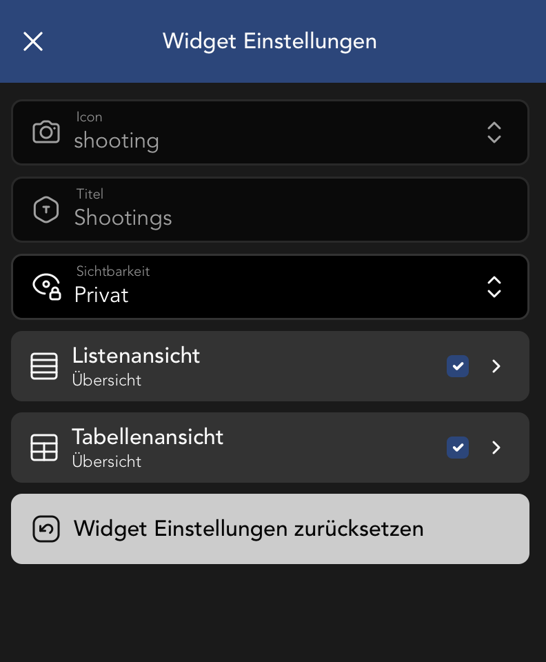 Location Widget Einstellungen