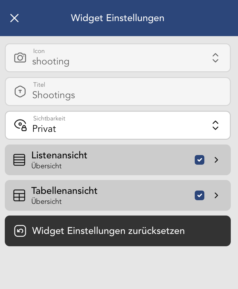 Location Widget Einstellungen