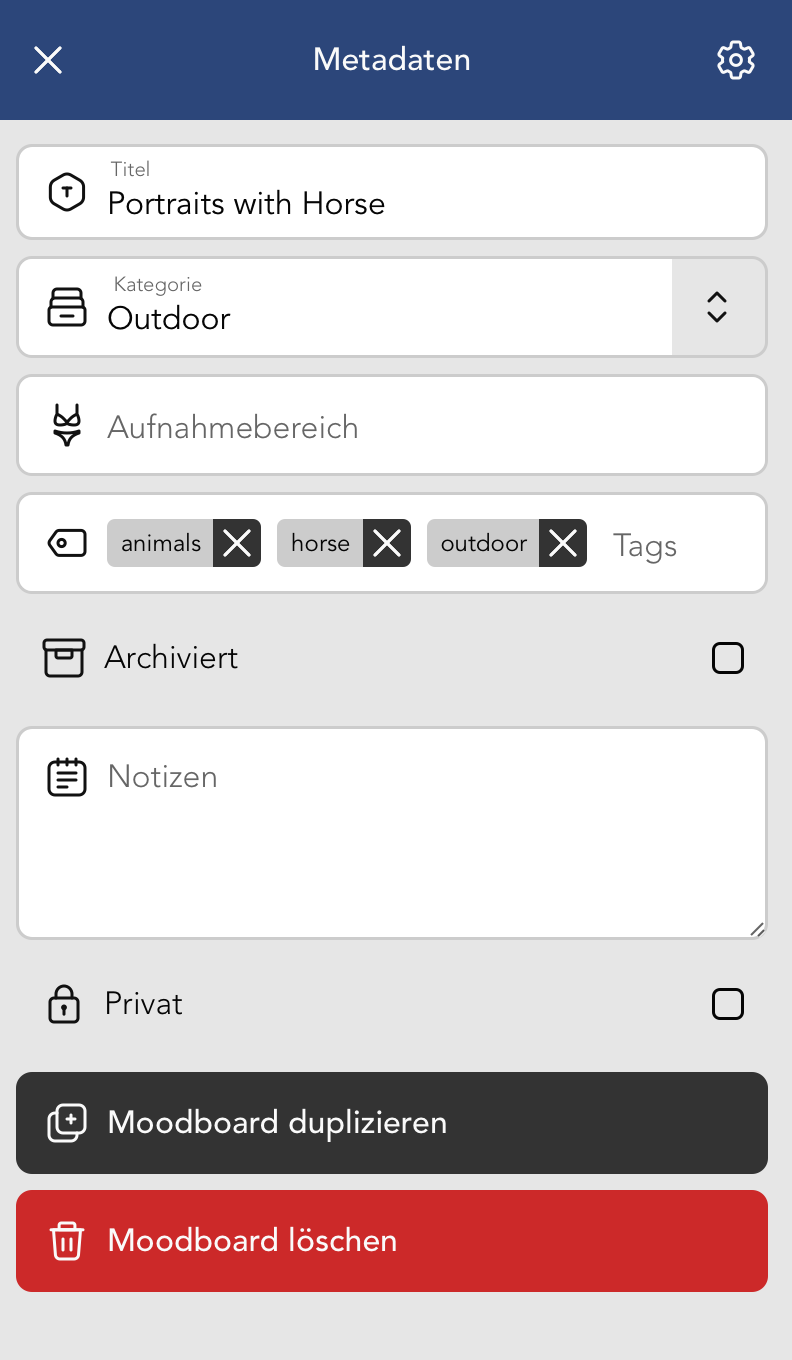 Moodboard Metadaten Bearbeiten