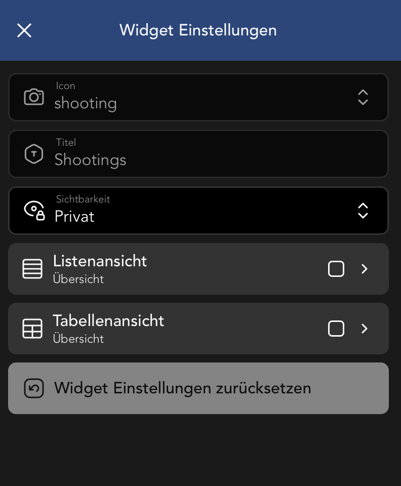 Moodboard Widget Einstellungen