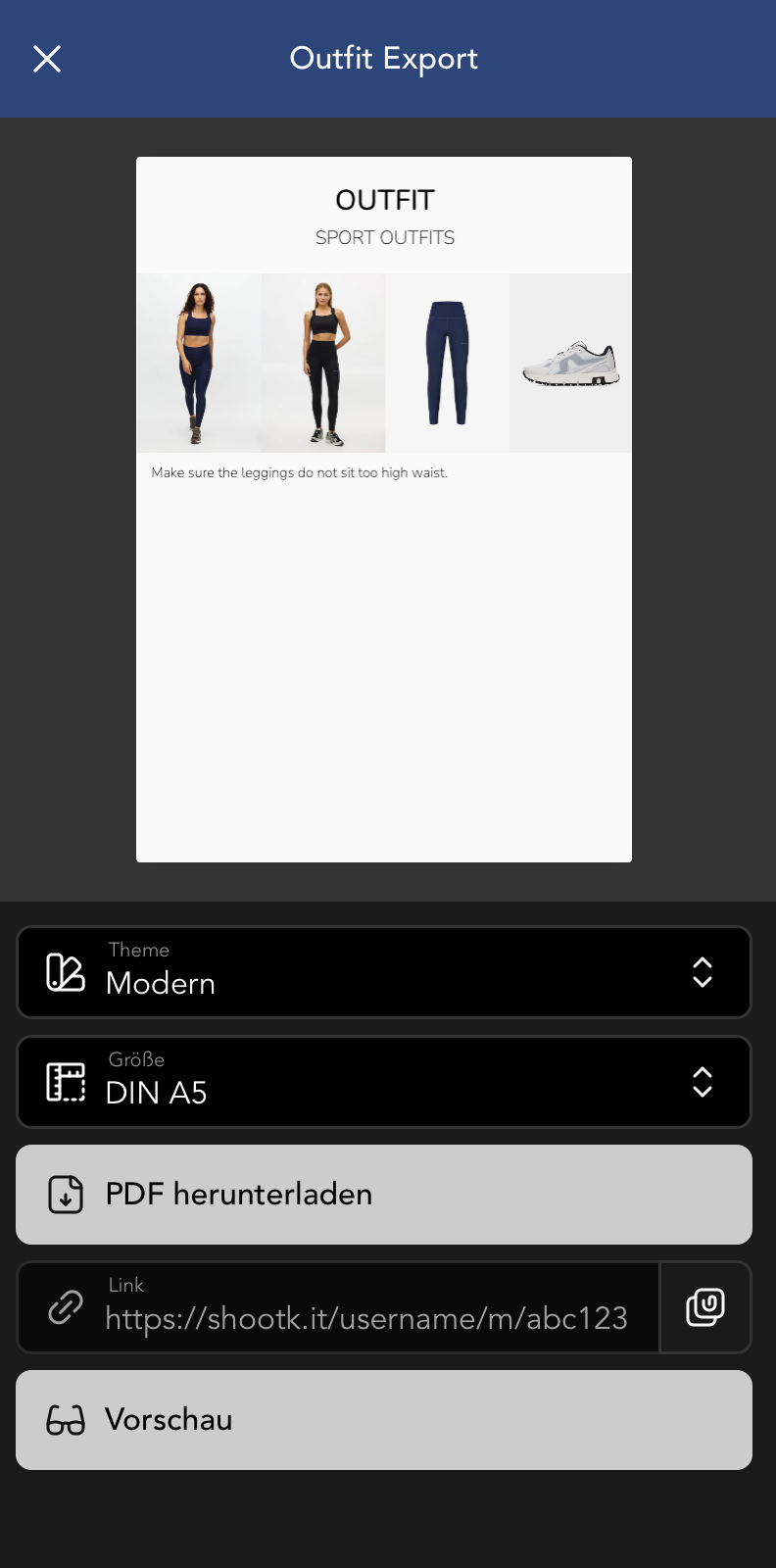 Export eines Outfits