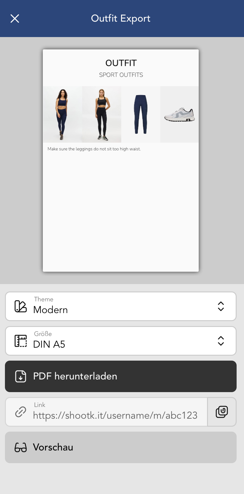 Export eines Outfits