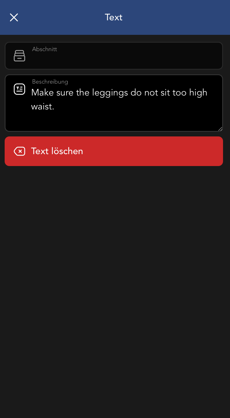 Text zum Outfit bearbeiten