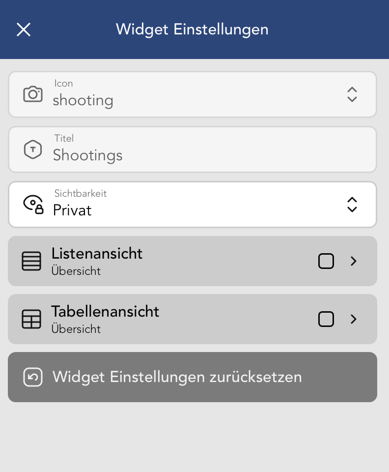 Outfit Widget Einstellungen