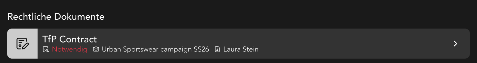 Rechtliche Dokumente Widget in der Fotoset Detailansicht
