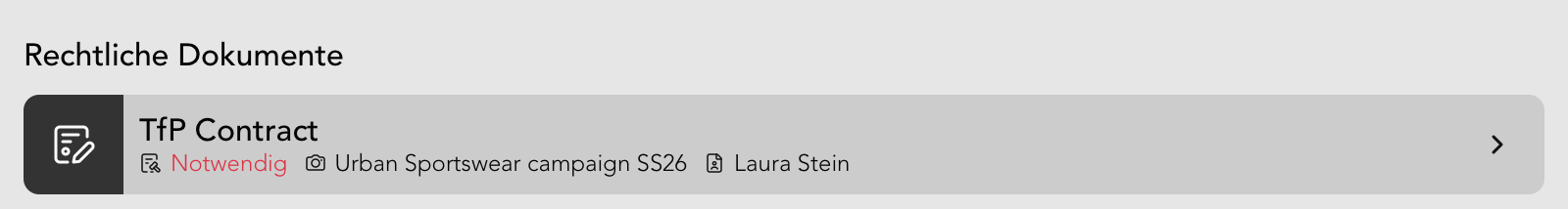 Rechtliche Dokumente Widget in der Fotoset Detailansicht