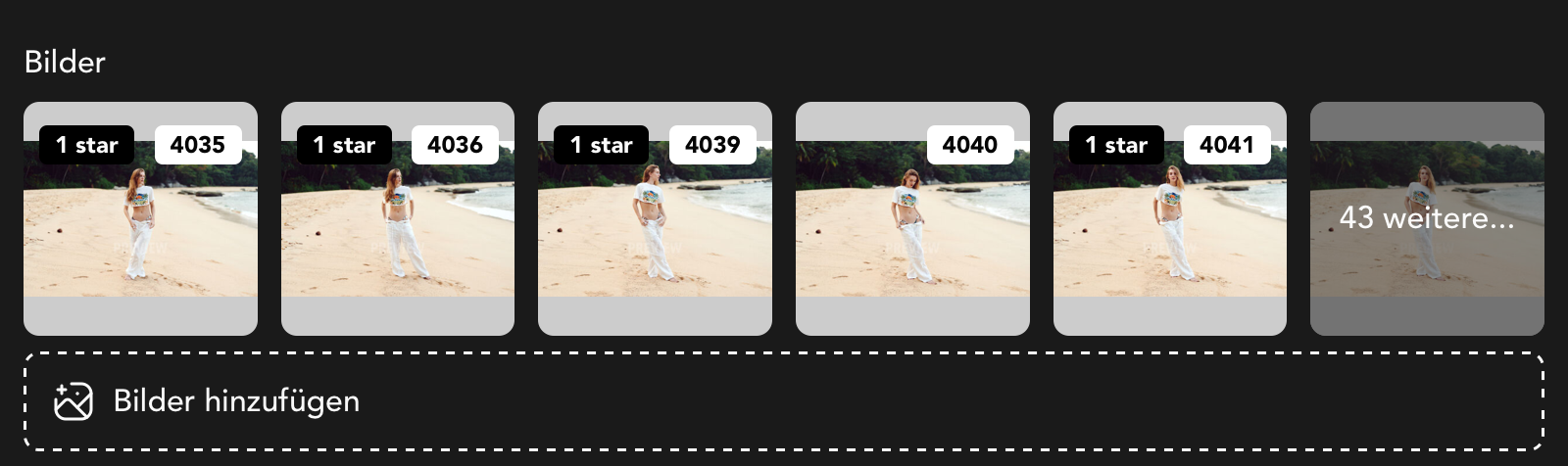 Bilder Widget in der Fotoset Detailansicht