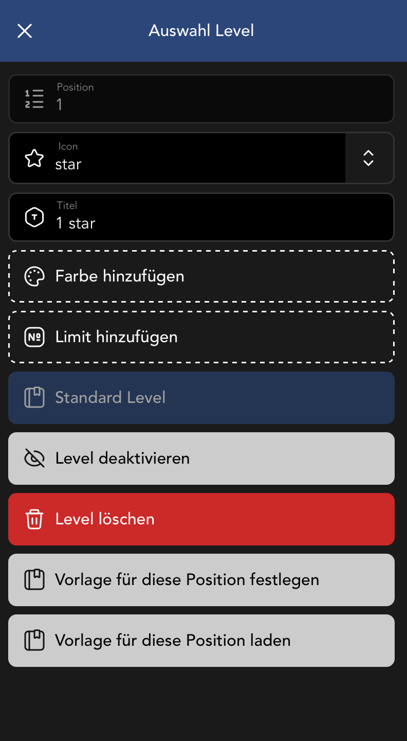 Auswahl Level Details