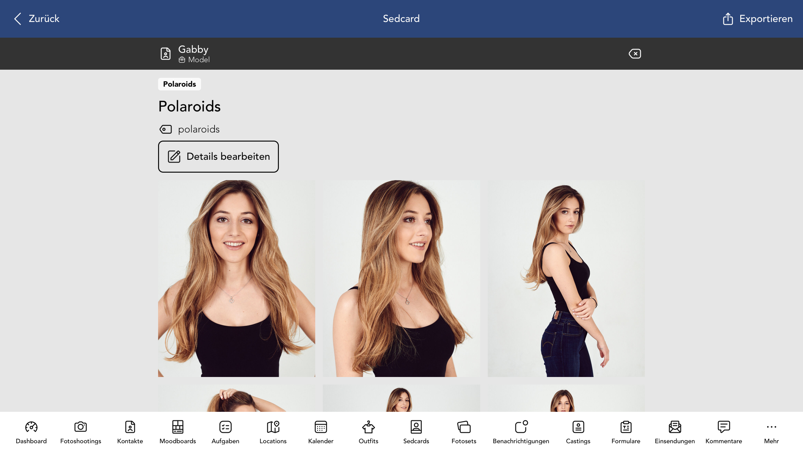 Sedcard Detailansicht