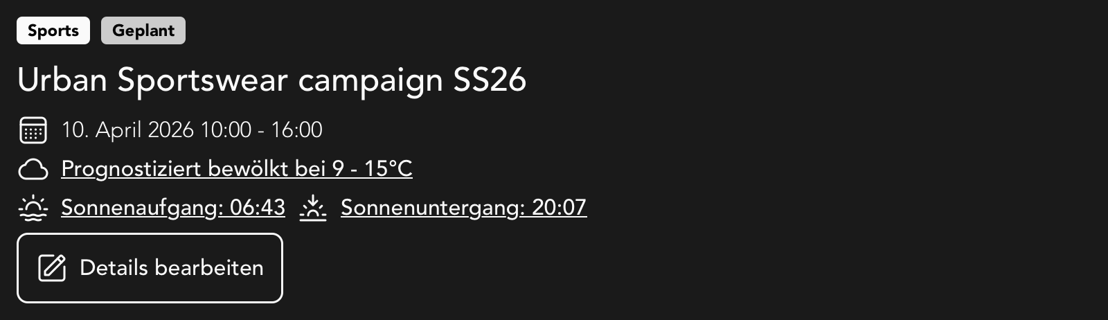 Fotoshooting Metadaten