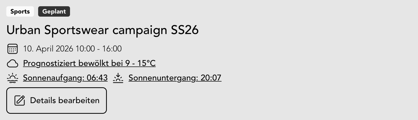 Fotoshooting Metadaten