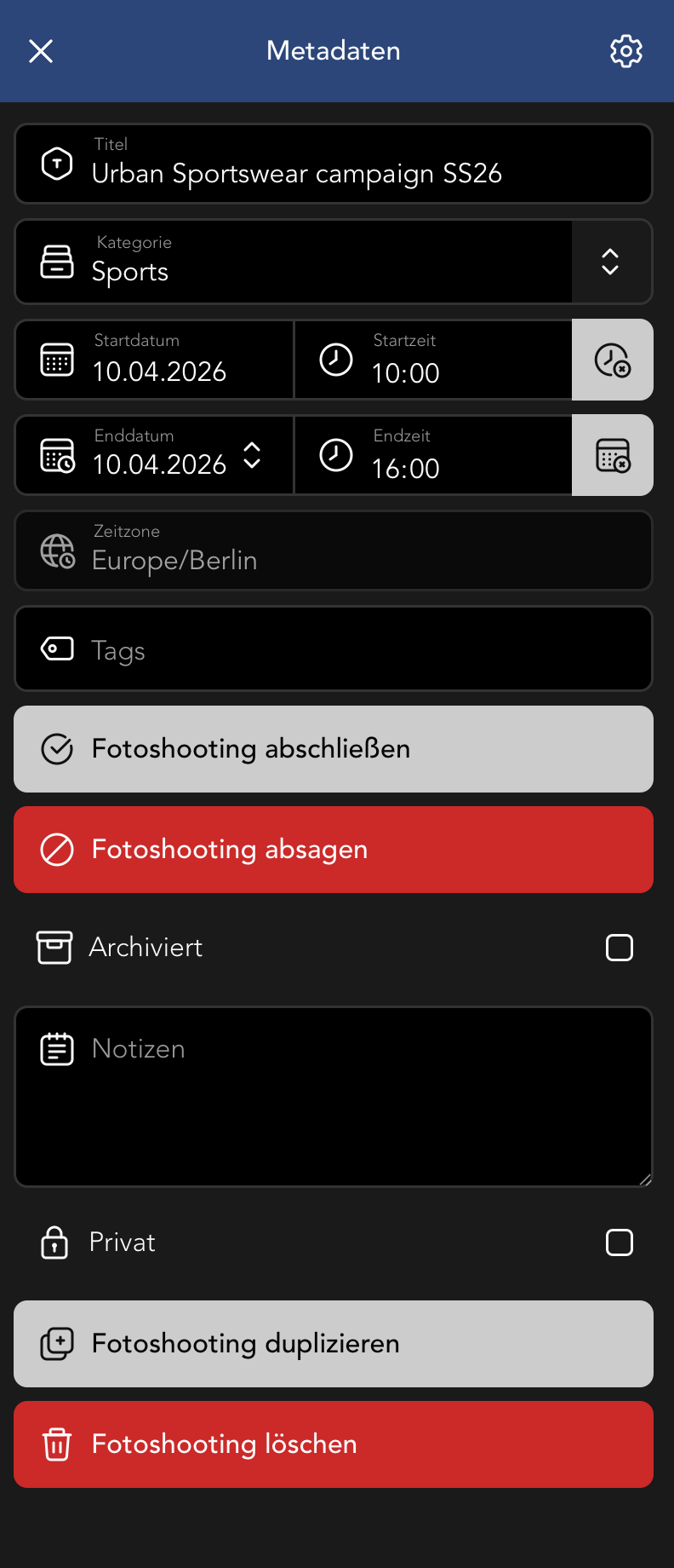 Fotoshooting Metadaten Bearbeiten