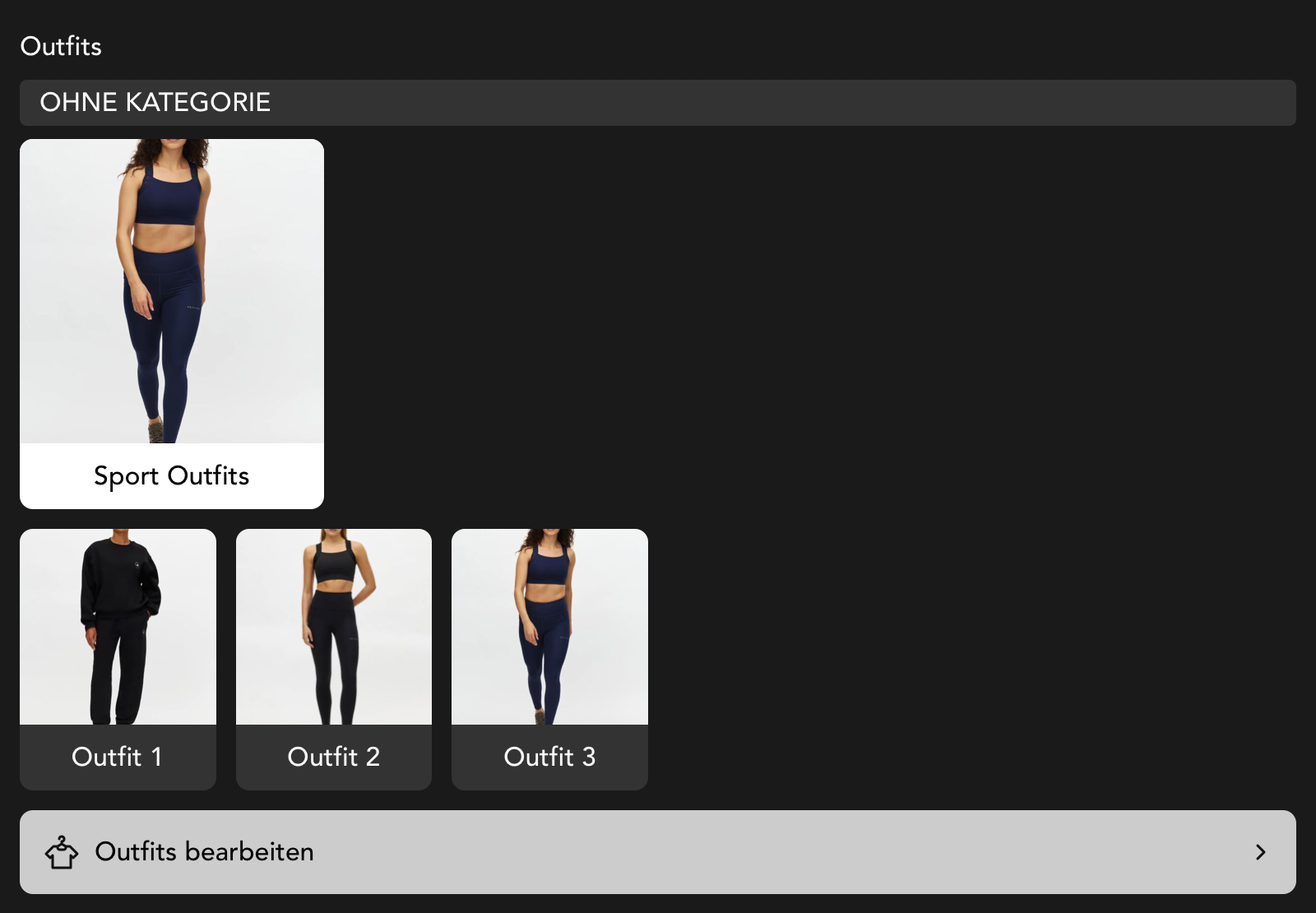 Outfits Widget in der Fotoshooting Detailansicht
