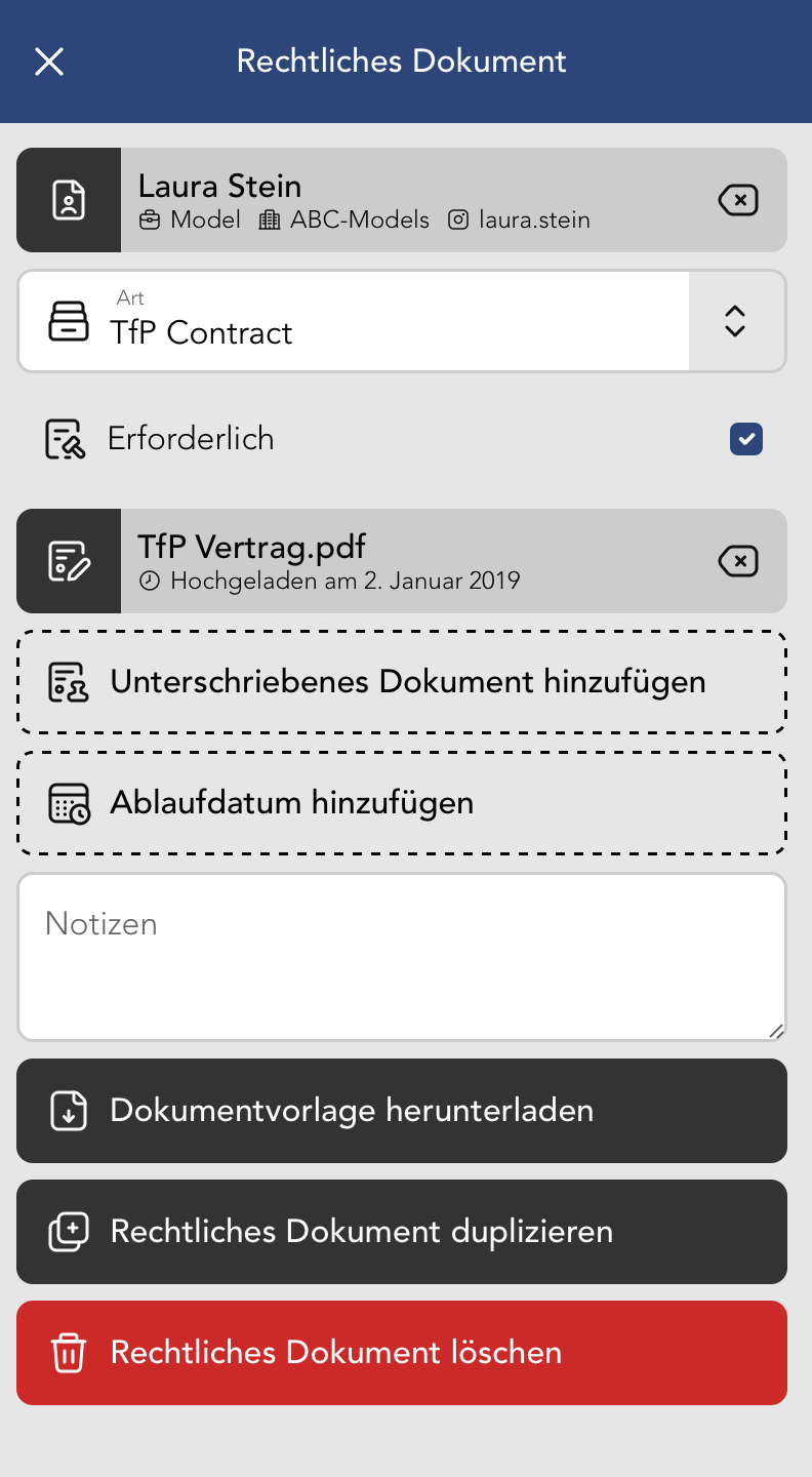 Rechtliche Dokumente Widget Fenster