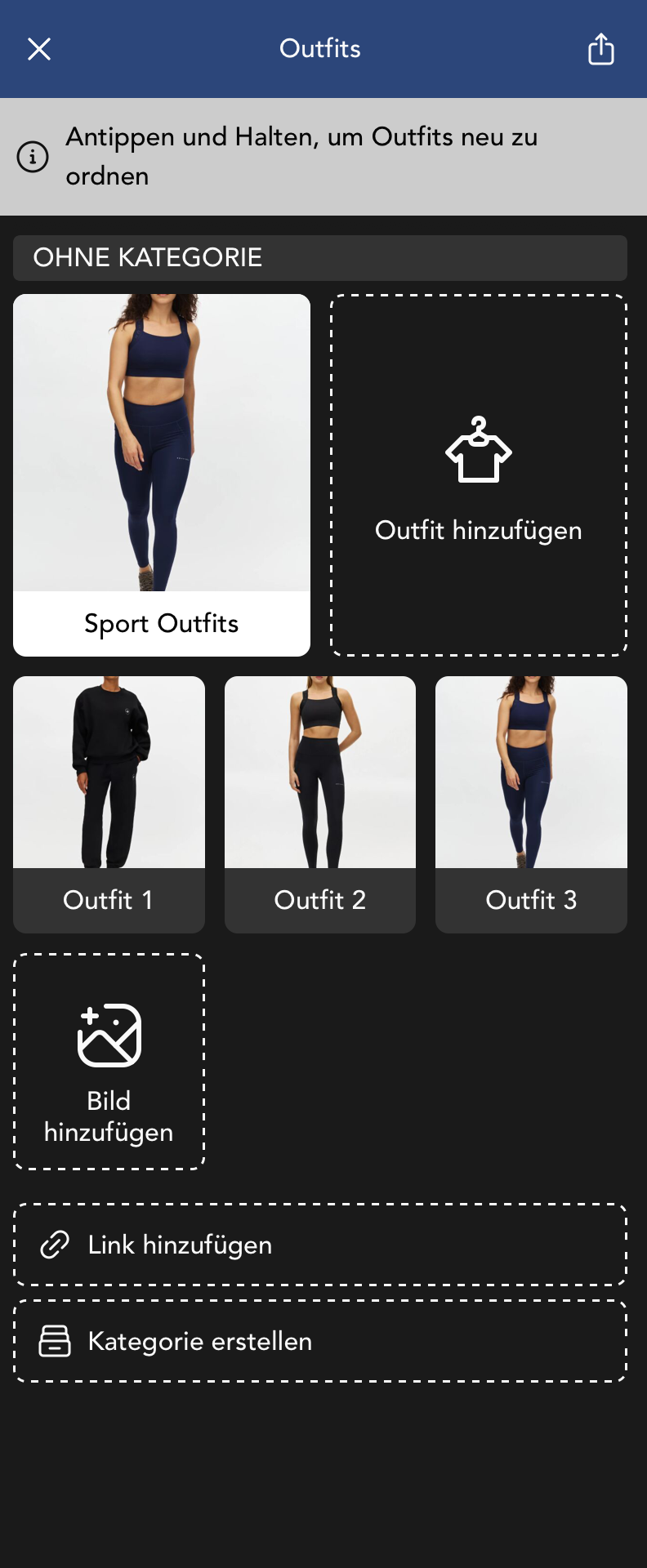 Outfits Widget Fenster