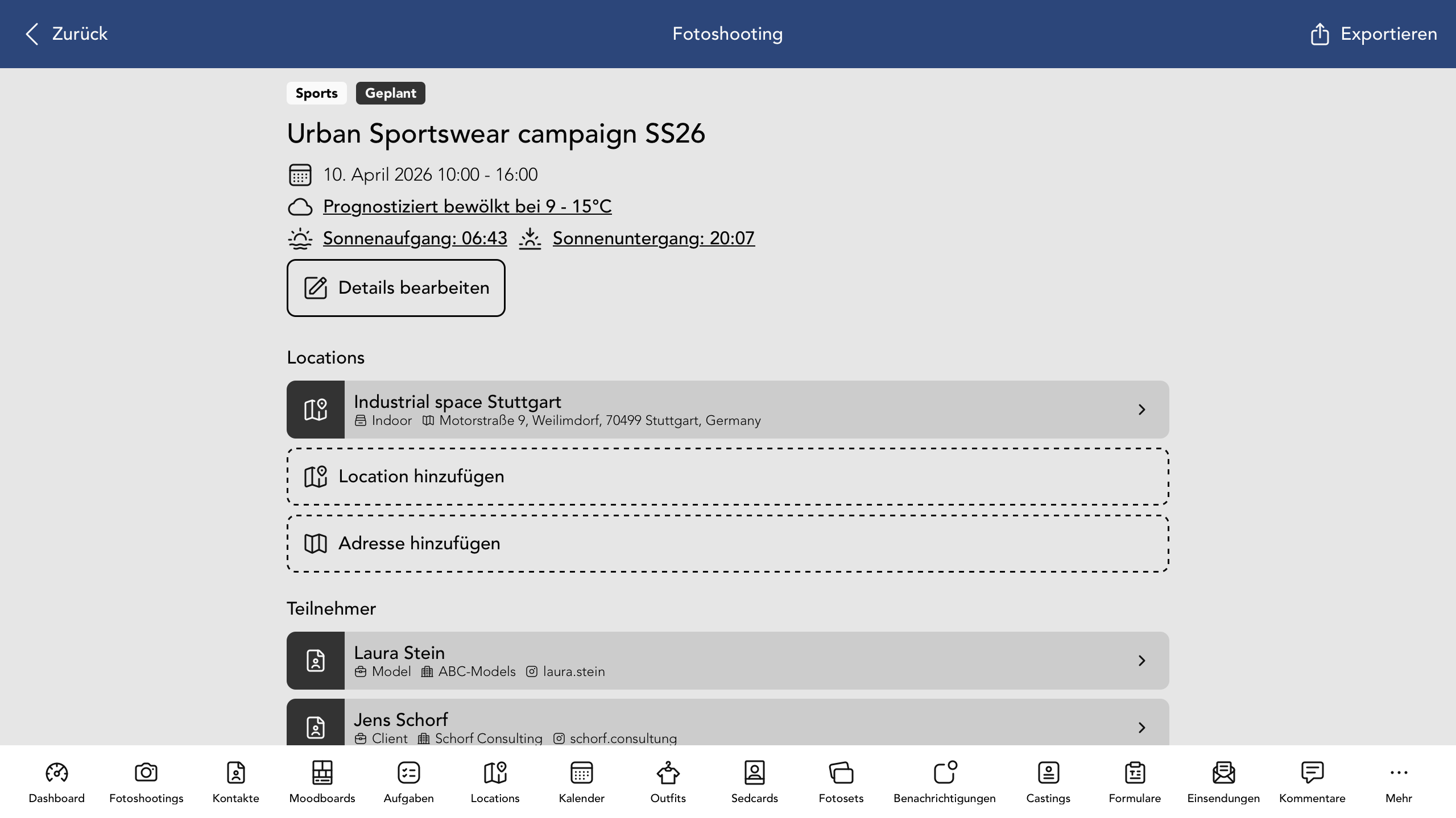 Fotoshooting Detailansicht