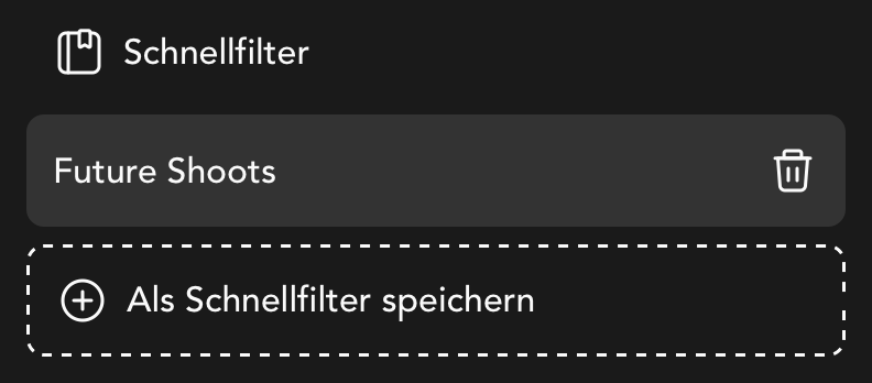 Schnellfilter in der Fotoshooting Übersicht