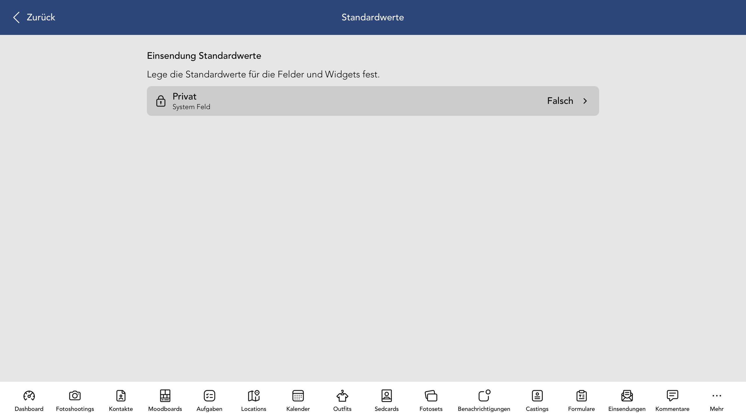 Einsendung Standardwerte