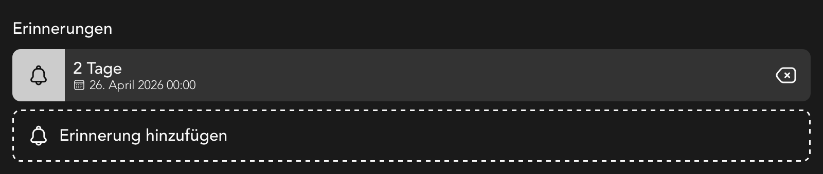 Erinnerungen Widget in der Aufgabe Detailansicht