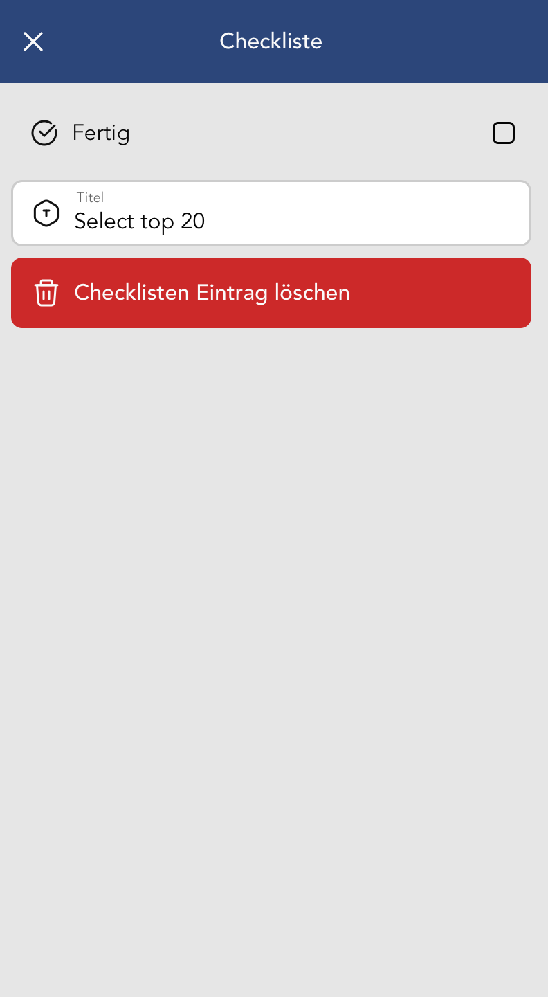 Checklisteneintrag in der Bearbeitungssicht