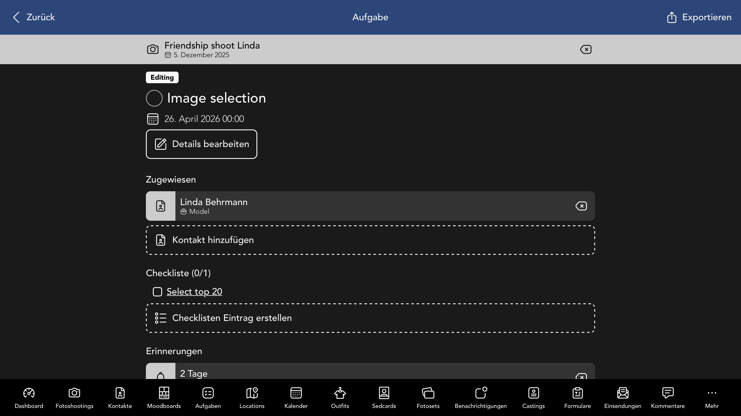 Beispiel einer Aufgaben Detailansicht