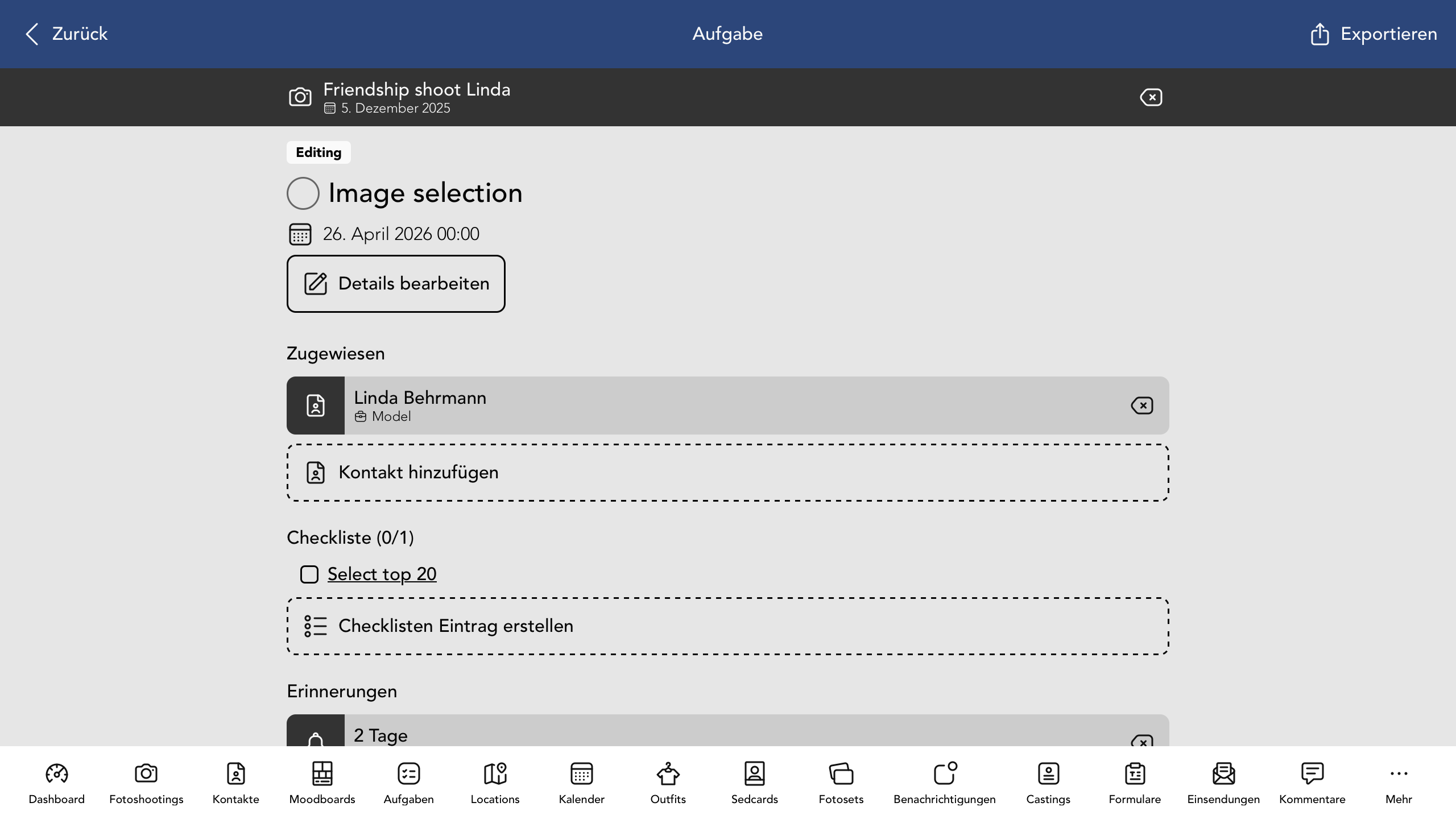 Beispiel einer Aufgaben Detailansicht