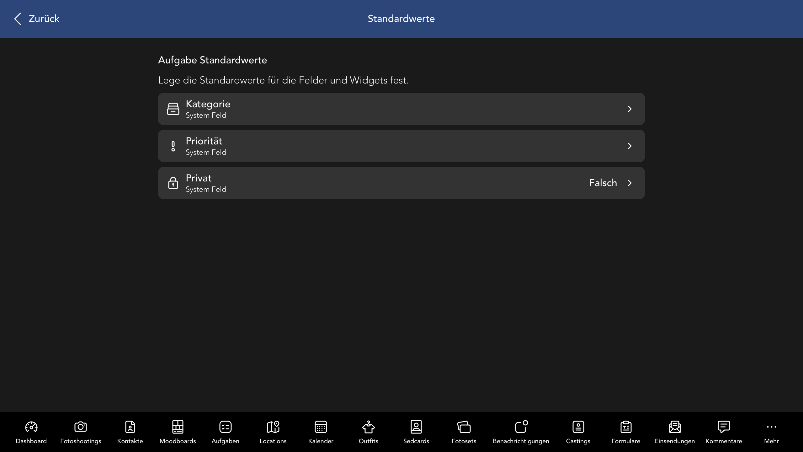 Aufgabe Standardwerte