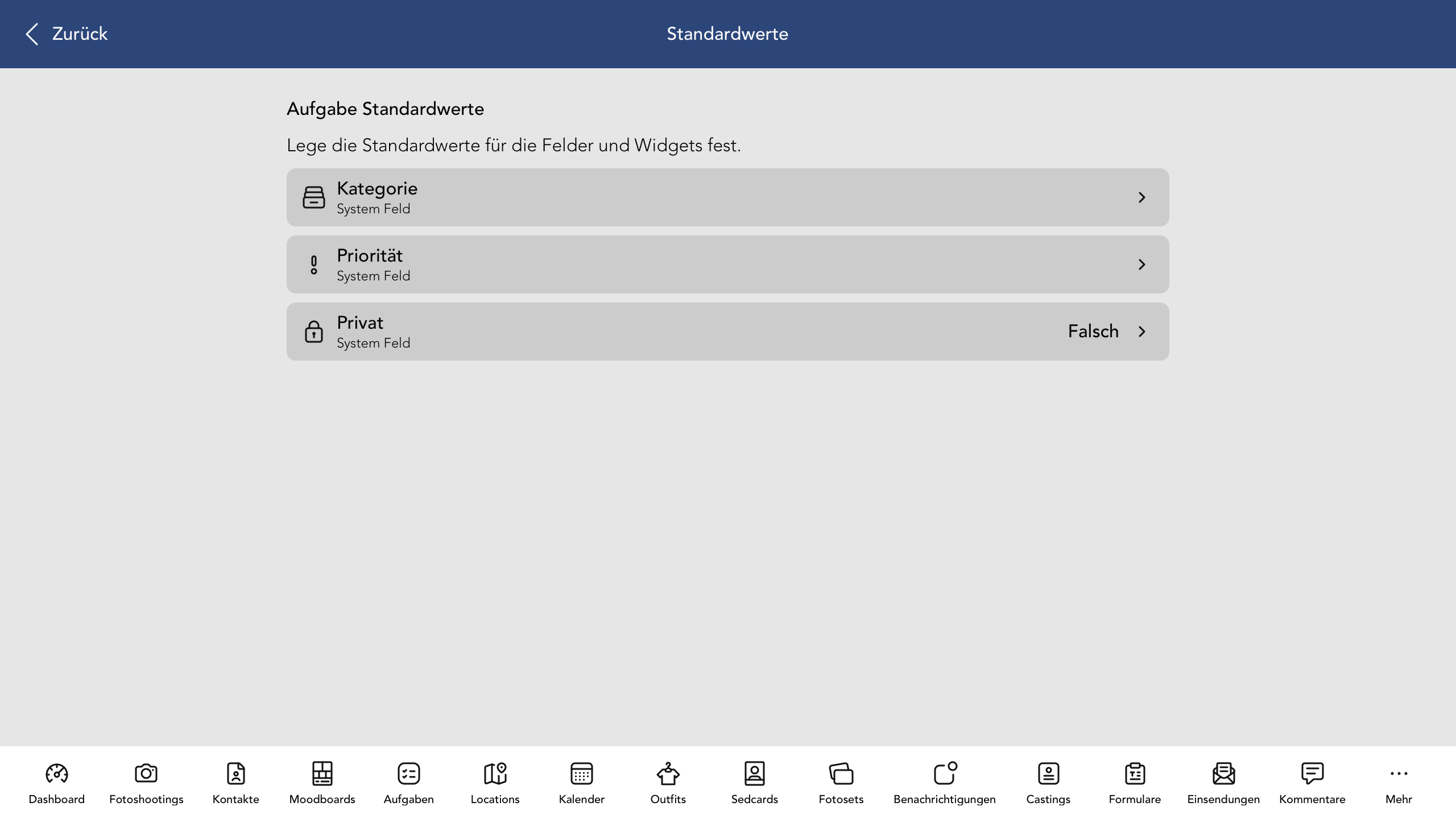 Aufgabe Standardwerte