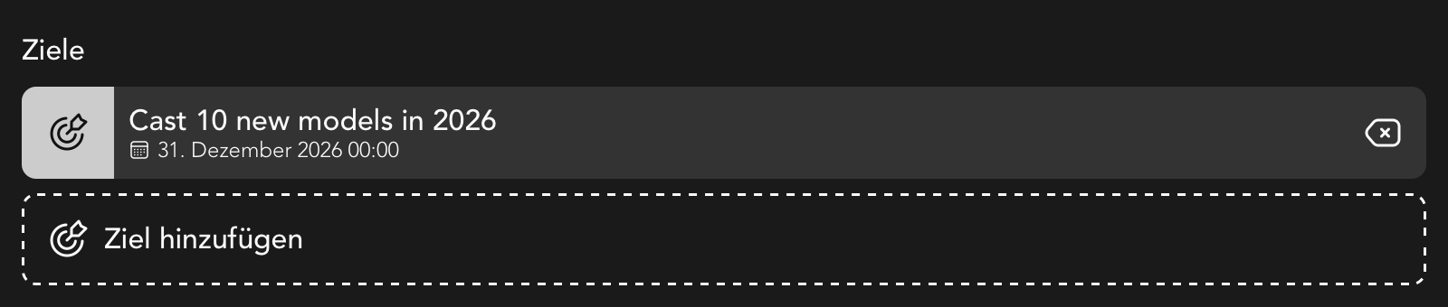 Ziele Widget in der Nutzer Detailansicht