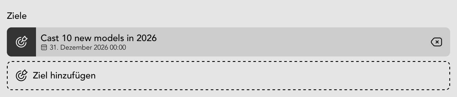 Ziele Widget in der Nutzer Detailansicht