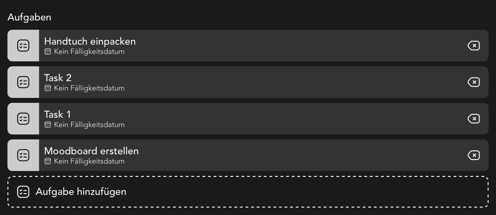 Task Widget in der Nutzer Detailansicht