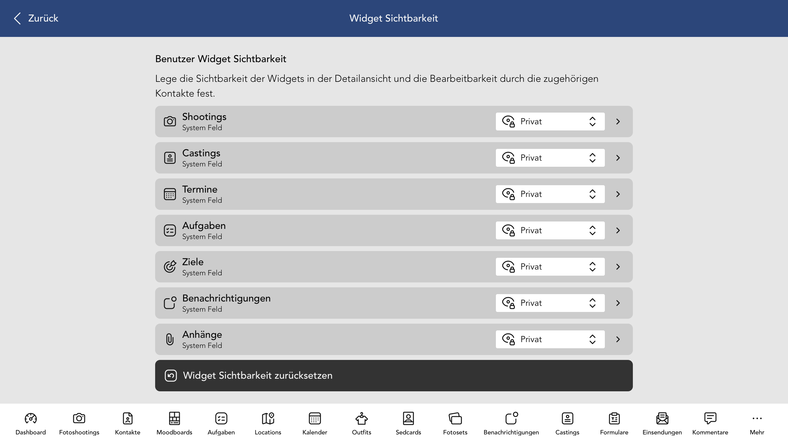 Nutzer Widget Sichtbarkeit