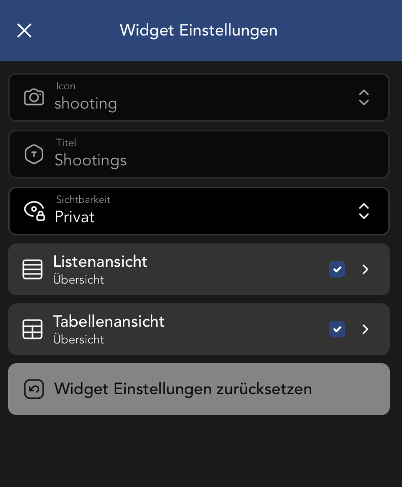 Nutzer Widget Einstellungen