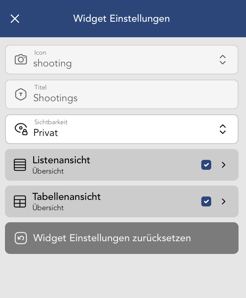 Nutzer Widget Einstellungen